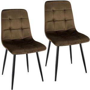 WAFTING Eetkamerstoelen, set van 2, gestoffeerde stoel met hoge rugleuning, Nederlands fluwelen design, eettafelstoelen met metalen voet, voor eetkamer, woonkamer en ontvangstruimte, bruin