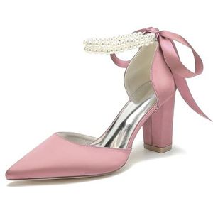 EICOFF Damesschoenen met Hoge Hak en Parels Enkelriem Vrouwen Gesloten Teen Satijn Bruids Pumps voor Feest Werk Avondfeest Bruiloft,Flesh pink,35 EU