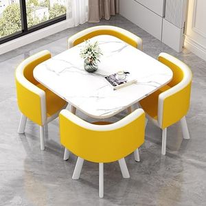 Eettafelset Van Leer, Vierkant, Met Stoelen, Voor In De Keuken, Eettafelset Voor 4 Personen, Combinatie Van Receptietafel En Stoel, Set Van Kantoor- En Stoel, Voor Woonkamer, Eetkamer En Café.(Bright