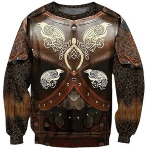 Middeleeuwse Viking Armor Totem Sweatshirt, Noorse Mythologie 3D Tattoo Print Heren Buitensport Straat Amulet Hoodie, Keltische Pagan Cosplay Kostuums (Color : Viking 3, Size : L)