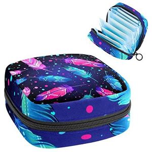 Periode Pouch Draagbare Tampon Opbergtas,Tampon Houder voor Portemonnee Vrouwelijke Product Organizer,Kleurrijke Veer, Meerkleurig, 4.7x6.6x6.6 in/12x17x17 cm