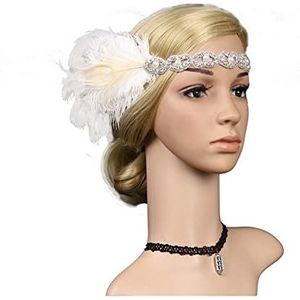 Veer Hoofdband Mode haarband jaren 1920 hoofddeksel veer flapper hoofdband Great Gatsby hoofdtooi vintage bandeau femme giet Carnaval Veer Hoofdband (Size : WH)