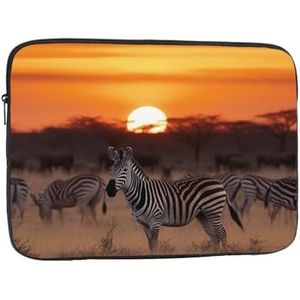 Afrika Zonsondergang Zebra Print Laptop Sleeve Case Waterdicht Schokbestendig Notebook Case Cover Mode Aktetas Tas Lichtgewicht Computer Tas voor Vrouwen Mannen 10 inch