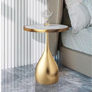 GZDZ Scandinavische lichte luxe salontafel met leisteen, eenvoudige ronde bijzettafel, kleine ruimte woonkamer en balkon hoektafel, slaapkamer nachtkastje (A1)