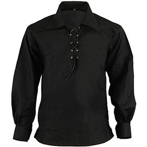Hamilton Kilts Schotse Jacobite Jacobean Ghillie Kilt Shirt Traditionele Hoogland Bruiloft Jurk, Zwart, XL