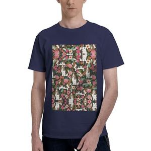 CKGODGF Katoenen T-shirt voor heren met honden- en bloemenprint, casual en comfortabel, korte mouwen, geschikt voor fitness en dagelijks gebruik, Donkerblauw, S