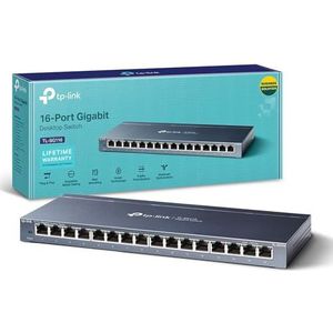 TP-Link 16-Port Desktop Gigabit Ethernet Switch/Hub, Ethernet Splitter, Plug & Play, no configuration required, Steel Case(TL-SG116), Grey