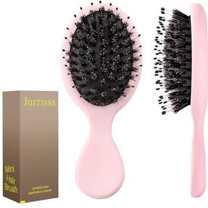 Jurrissa Mini Hair Bursh voor vrouwen, mannen, kinderen, draagbare reismaat mini ontklitter borstel voor zakken, portemonnees-nylon en varkenshaar, kleine peddelborstel voor glad, glans toevoegen