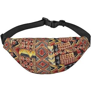 Afrikaanse Textiel Patchwork Fanny Pack voor Mannen Vrouwen Riem Tas Verstelbare Taille Pack voor Reizen Wandelen Running Bum Bags, Zwart, Eén maat