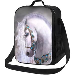 EgoMed Lunchtas, duurzame geïsoleerde lunchbox herbruikbare draagtas koeltas voor werk schoolmooi Afrikaans wit paard