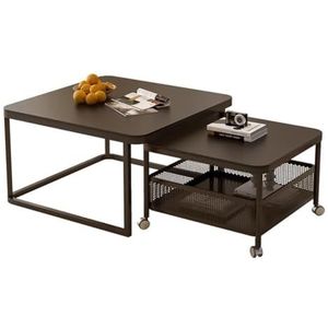 WEIDPHL Set Van 2 in Elkaar Passende Salontafels, Salontafel Met Opbergruimte, Bijzettafel, Salontafel, Vierkante Stapelbare Bijzettafel Voor De Woonkamer,Black a