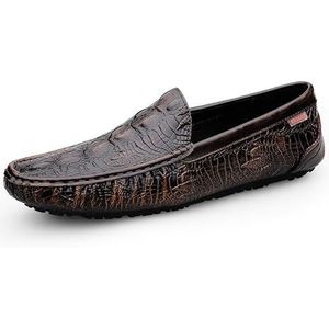 Loafers for heren Mocassins van kunstleer met vierkante neus en krokodillenprint Flexibele platte hak Lichtgewicht buitenslippers(Color:Brown,Size:39 EU)