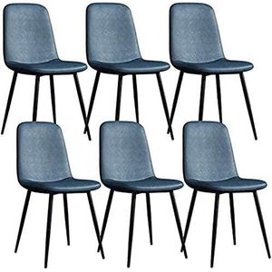 GEIRONV Moderne eetkamerstoelen set van 6, metalen poten PU lederen rugleuningen stoelen lounge barkruk woonkamer hoekstoelen Eetstoelen (Color : Blue, Size : 43x55x82cm)