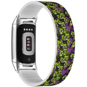 RYANUKA Solo Loop band compatibel met Fitbit Charge 5 / Fitbit Charge 6 (gebosde groene zombie schedel oogbal) rekbare siliconen band band accessoire, Siliconen, Geen edelsteen