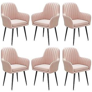 GEIRONV Eetkamerstoelen Set van 6, 47 × 44 × 80cm Appartement flanel fauteuil woonkamer slaapkamer balkon receptie stoelen Eetstoelen (Color : Pink, Size : Black feet)