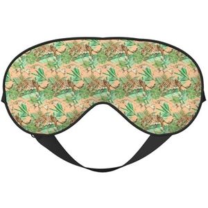Luipaard en palmbladeren afdrukken all-Occasion Sleep Eye Mask met dubbelzijdige verstelbare riem perfect voor ploegendiensten en reizen