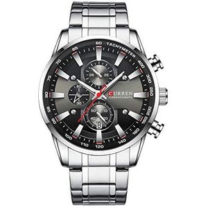 CURREN Heren Horloge Meerdere Tijdzone Datumweergave Roestvrij Staal Zilver Sport Horloge Zilver 8351, Zilver, 22, armband