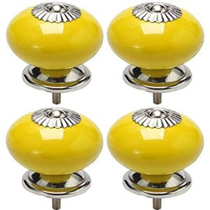 Keramische Knoppen Vintage Kastknoppen, 4 Stuks Keramische Knoppen Vintage Knop Lade Ronde Trekgreep Meubeldeur Kast Kast Kledingkast Geel, 40x31mm (Blauw)(Color:Giallo)