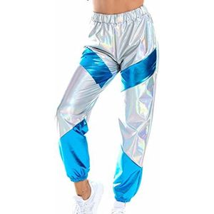 Dames Color Block Laser Metallic Broek Lady Fashion Shiny Streetwear Hip Hop Broek Bronzing Joggers Bottom