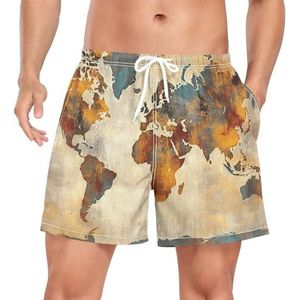 Afrikaanse Stijl Old World Map Heren Zwembroek Shorts Sneldrogend met Zakken, Leuke mode, XL