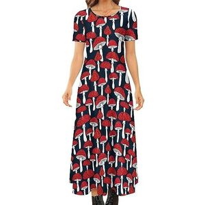 Rode paddenstoelen dames zomer casual korte mouw maxi-jurk ronde hals bedrukte lange jurken 4XL