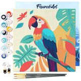 Figured'Art Mini Schilderen op Nummer Volwassenen 20x20cm met lijst Tropische Papegaai - Klein Formaat Creatieve Hobby Kit DIY Art Nummer Compleet