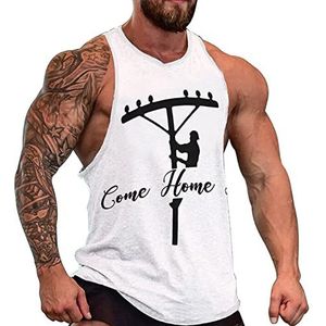 Come Home Safe Lineman heren tanktop grafische mouwloze bodybuilding T-shirts casual strand T-shirt grappige sportschool spier