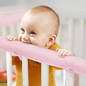 Eastern Corridor-EU 3-delige babywiegrail cover beschermer set van kauwen, veilige bijtring guard wrap voor standaard wiegjes, past zij- en voorrails roze