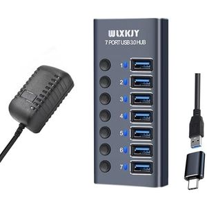 Verhoog je productiviteit met de WLXKJY 3.0 USB-hub - 7-poorts aluminium hub voor probleemloze verbinding, opladen en snelle gegevensoverdracht