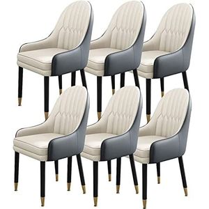 GEIRONV Hotel Onderhandeling Receptie Stoel Set van 6, Keuken Moderne Eetkamerstoelen Houten Benen Stoel Leer Woonkamer Accent Arm Stoelen Eetstoelen (Color : Rice White+Grey, Size : 90 * 53 * 47cm)