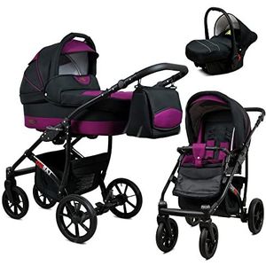 Lux4kids 023 Kinderwagenset, eenvoudige bediening, inklapbaar, lekvrij, GoLux Black Purple 023, 2-in-1, zonder babyzitje