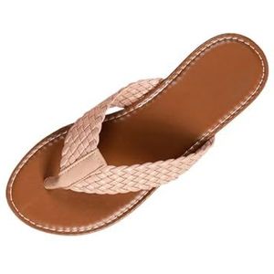 UBOHUZ Teenslippers voor dames, casual slippers voor dames, strandsandalen, zomer, antislip, platte slippers, damespantoffels, binnenhuisschoenen voor strand, binnen, roze, 43 EU