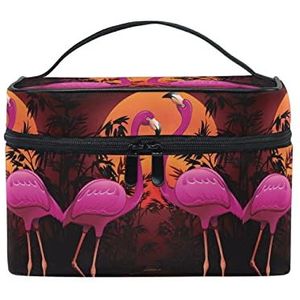 Zonsondergang liefde flamingo vogel make-up tas voor vrouwen cosmetische tassen toilettas trein koffer