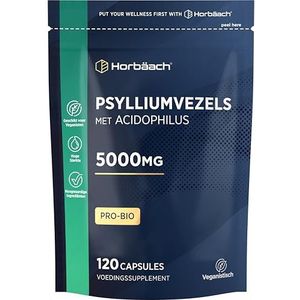 Psyllium Husk 5000 mg Probiotic | Psylliumvezels met Acidophilus | 120 Veganistische Capsules | Psylliumvezelpoeder + Lactobacillus Acidophilus | Pro-Bio Fiber Complex | van Horbaach