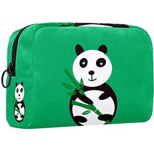 Kleine make-uptas voor dames, make-uptas, cosmetische reistas,Groene originele panda Afdrukken