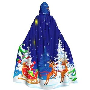 Womens Mens volledige lengte carnaval cape met capuchon cosplay kostuums mantel, 185cm Kerstman op slee