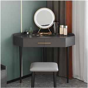 Make-up Tafel Verstelbare Helderheid Spiegel Vanity Banken Met 2 Laden Vanity Bureau Gevoerde Kruk Thuis Kaptafel Set