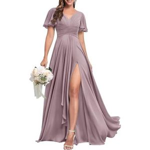 Chiffon bruidsmeisjesjurken voor dames, met split, baljurken, cocktailjurken, grote maten, Wisteria, 32