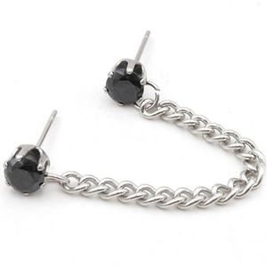 Bungelende Strass Stud Chain Earring - Oorbel voor Mannen met Dubbele Piercing, Roestvrij staal, Geen edelsteen