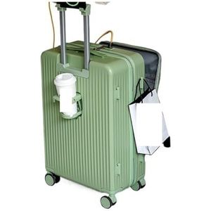 Koffer Bagageopening aan de voorzijde, multifunctionele reiskoffers for heren en dames met wachtwoordslot en wielen (Color : Green, Size : 26 Inches)