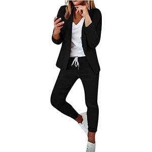 Casual zakelijke blazer broek pak mode party 2-delige outfit solide open voorkant blazer en potlood broek pakken workout set, Zwart, S