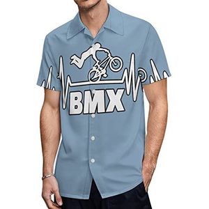 Heartbeat BMX Hawaïaanse shirts voor heren, casual overhemd met korte mouwen, knoopsluiting, vakantie, strandshirts, L