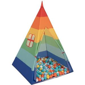 Selonis Tipi Tent Voor Kinderen Speelhuis Met 100 Ballen Indoor Outdoor Tipi, Multicolor:Zwart/Geel/Oranje/Babyblauw/Turkoois