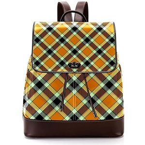 Geruite patroon gele gepersonaliseerde schooltassen boekentassen voor tiener, Meerkleurig, 27x12.3x32cm, Rugzak Rugzakken