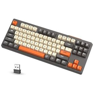 ATTACK SHARK FREEWOLF M87 80% Draadloos Gamingtoetsenbord, 87 Toetsen TKL RGB Mechanisch Gevoel SA PBT-Toetsenbord Bluetooth /2,4 Ghz Dubbele modus, 4000 mAh batterij voor Mac/Win - Grijs/Oranje