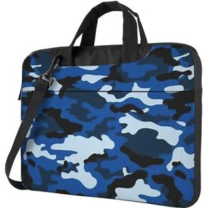 CXPDD Blauwe laptoptas met camouflageprint veelzijdige laptoptas voor heren en dames - laptopschoudertas, Zwart, 13 inch