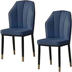 GEIRONV Eetkamerstoel set van 2, PU lederen keuken woonkamer lounge toonbank stoelen waterdicht met metalen poten zijstoel Eetstoelen (Color : Sky Blue, Size : 92 * 46 * 43cm)