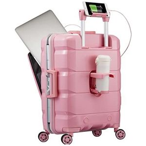 20inch TSA locks cabin suitcase, Trolley Case with Front Computer Compartment and 4 Spinner Wheels, Multifunctional USB Charging Port Cabin Luggage (Color : B, Size : 50X37X22cm)