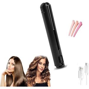 Mini Dual-Purpose Krultang, 2-in-1 Mini Krultang Stijltang Haar, Draagbare Keramische Mini Haar Krultang, Snoerloze Stijltang Reis Krultang for Lang Kort Haar USB Oplaadbaar(Black)