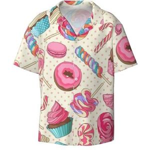 ZEEHXQ Tropische Ananas Print Heren Casual Button Down Shirts Korte Mouw Rimpel Gratis Zomer Jurk Shirt met Zak, Kleurrijke Zoete Lolly Cupcake Donut, L